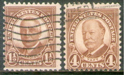 Estados Unidos 2 Sellos Usados W. Harding, W. Taft Años 1930