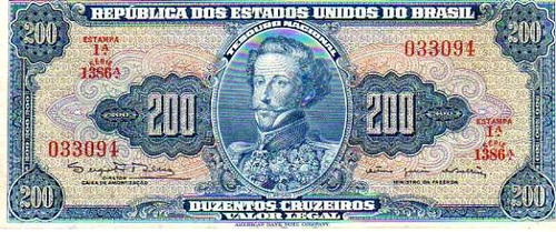 Billete ** Brasil ** ( 200 Cruzeiros ) Valor Legal  Años 60