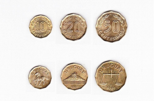 Eb+ Lote De 1981: 3 Monedas Uruguayas De N$