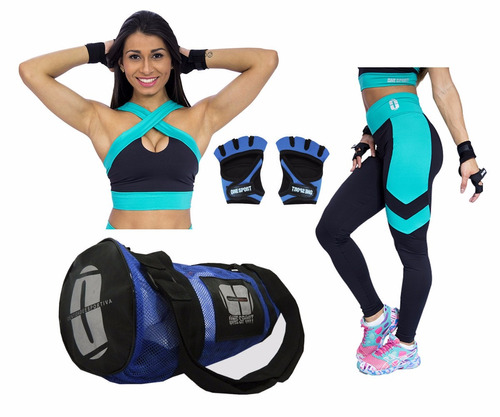 Top Para Malhar + Calça Legging + Luva Academia + Bolsa