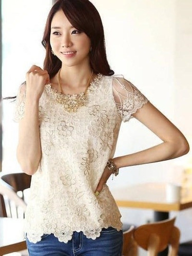 Blusa De Gasa Con Encaje Dorado Talla S Importada En Stock