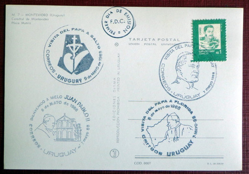 Uruguay Tarjeta Matasellos Visita Papa J Pablo Ii 1988 L8096