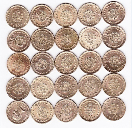 Uruguay Nuevo Lote De 25 Monedas De Bronce $10 Año 1965