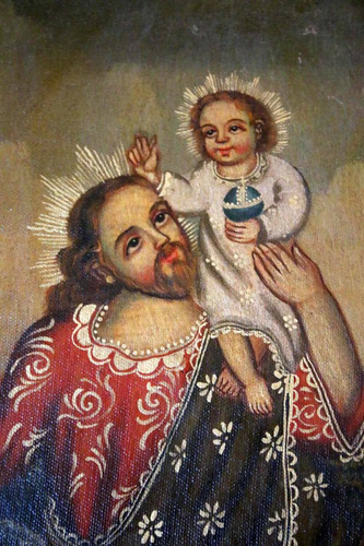 Antiguo Óleo S/tela. San Cristóbal Con Niño Jesús 