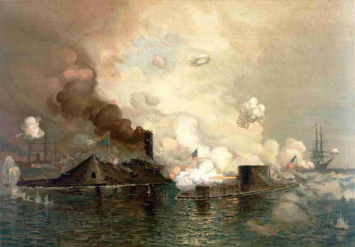 Lienzo Canvas Arte Batalla Naval Monitor Y MerriMac Usa 1864