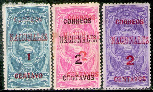 Guatemala 3 Sellos Error = Uso Fiscal Revalorizados Año 1898