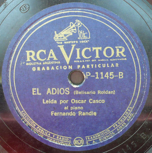Oscar Casco 78 Rpm Radio/ Actor La Distancia/el Adios