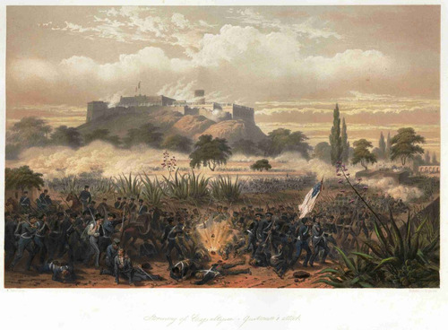 Lienzo Tela Grabado Batalla Chapultepec México 1847 50x68