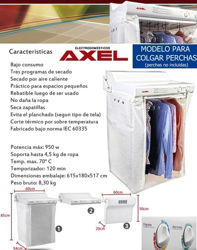Imagen 3 de 6 de Secarropas A Calor Tender Pared Axel Ax3000 Bajo Consumo