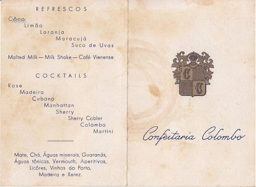 1949 Rio De Janeiro Menu Confeitaria Colombo Vintage Brasil