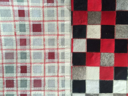 Imagen 4 de 6 de Alfombra Patchwork Cuero Vaca Pelo 1,4x1,8m Rojo Degrade