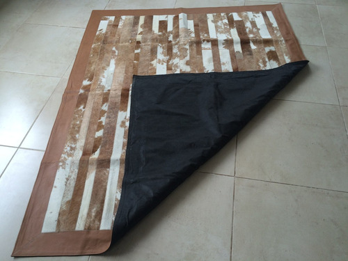 Imagen 3 de 6 de Alfombra Patchwork Cuero Vaca Pelo 1,6x2,0m Tiras C/ Marco