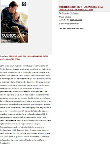 Querido John - Nicolas Sparks - Roca Bolsillo - Nuevo