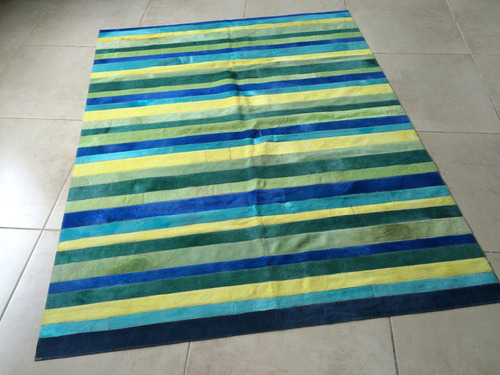 Imagen 2 de 4 de Alfombra Patchwork Cuero Vaca Pelo 1,4x1,8m Multicolor Rayas