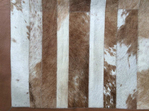 Imagen 2 de 6 de Alfombra Patchwork Cuero Vaca Pelo 1,6x2,0m Tiras C/ Marco