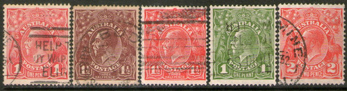 Australia Serie X 5 Sellos Usados Rey George V Años 1914-30