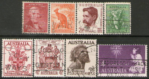 Australia 8 Sellos Canguro = Koala = Olimpíadas = Poeta 1947