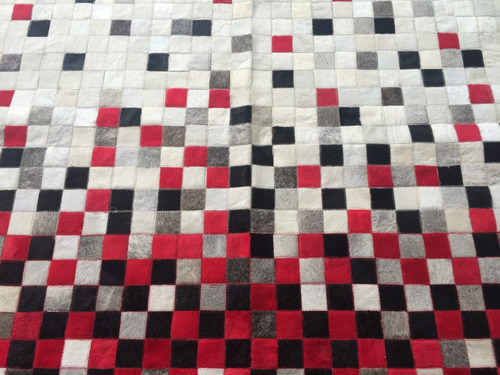 Imagen 5 de 6 de Alfombra Patchwork Cuero Vaca Pelo 1,4x1,8m Rojo Degrade
