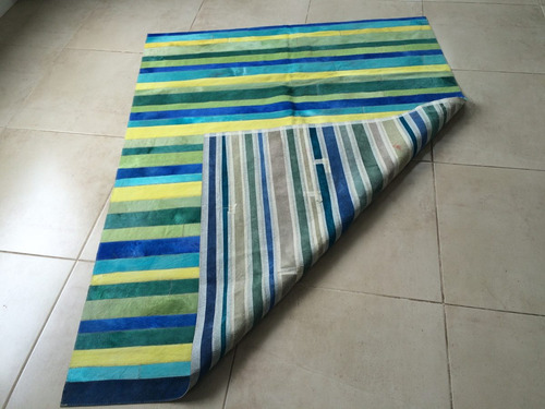 Imagen 4 de 4 de Alfombra Patchwork Cuero Vaca Pelo 1,4x1,8m Multicolor Rayas