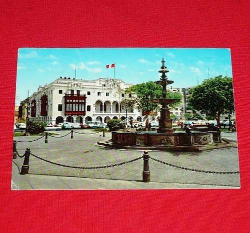 Antigua Postal Palacio Municipal Lima Perú Pileta Plaza Arma