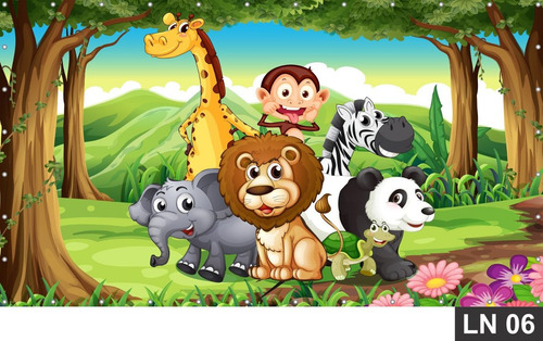 Imagem 6 de 6 de Painel De Festa Zoo Zoológico Animais 2,00x1,00m Lona