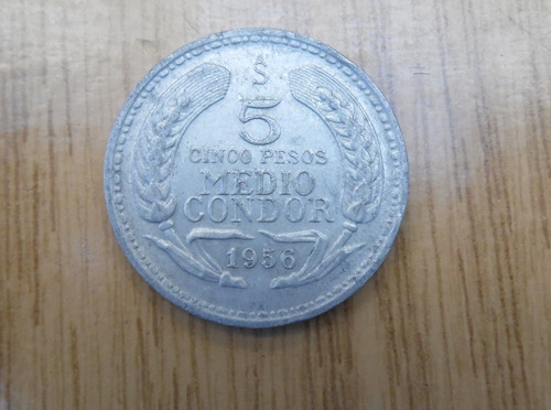 Moneda Chilena De 5 Pesos Medio Condor Año 1956