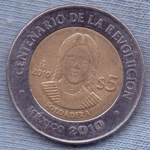 Imagen 1 de 2 de Mexico 5 Pesos 2010 Bimetalica * Centenario De La Revolucion