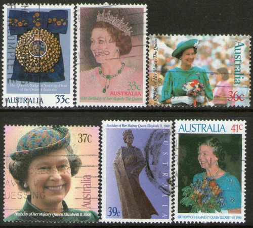 Australia 6 Sellos Cumpleaños Reina Elizabeth 2° = 1985-90