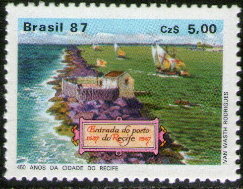 Brasil Sello Mint 450° Ciudad De Recife = Galeones Año 1987