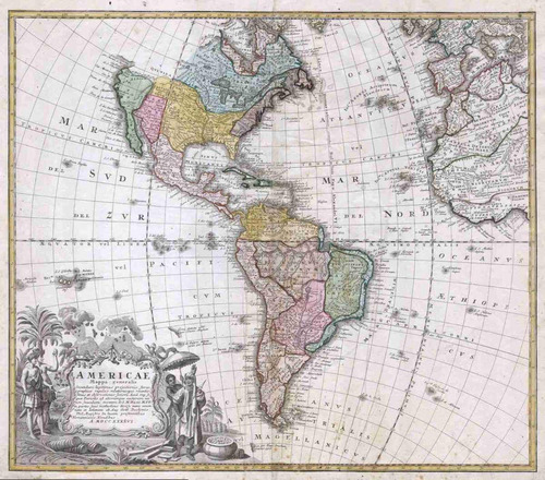 Lienzo Canvas Mapa Antiguo Continente Americano 1846 50x57