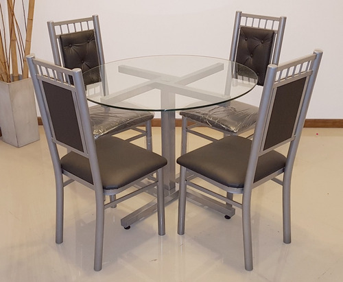 Juego Comedor 4 Sillas Mas Mesa Vidrio Redonda 1 M Moderno