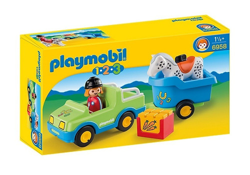 Playmobil 6958 - Auto Con Trailer Y Caballo Lineas 123