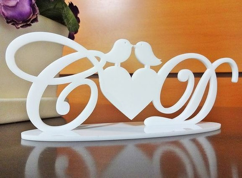 Imagem 2 de 2 de Topo Bolo Casamento Personal Monograma Iniciais Coração
