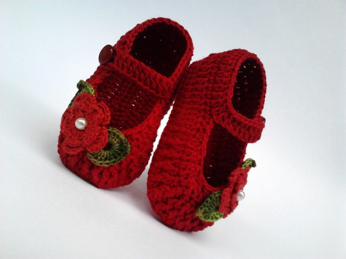 A 122 Sapatinho Croche Feminino Vermelho Bebe Enxoval Menina