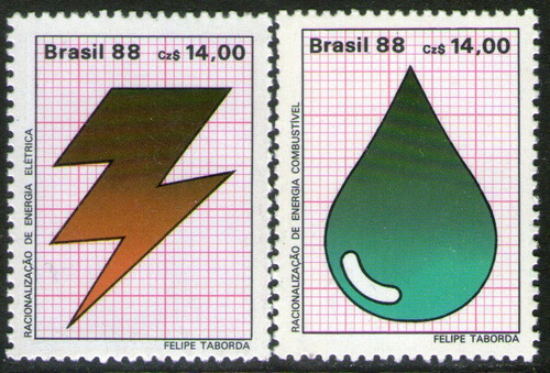 Brasil Serie X 2 Sellos Mint Energía Eléctrica Y Fósil 1988