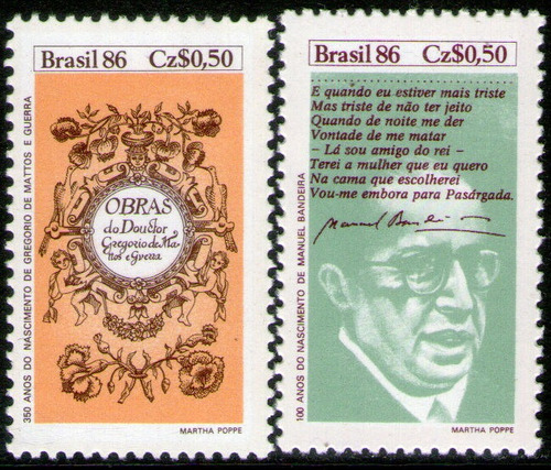Brasil Serie X 2 Sellos Mint Día Del Libro = Literatura 1986