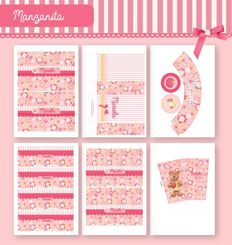 Kit Imprimible Cotillón Candy Bar Ositos Y Ositas Manzanitas