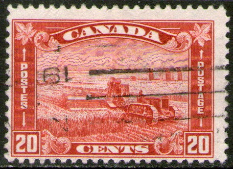 Canadá Sello Usado Cosechadora En Cultivo De Trigo Años 1930