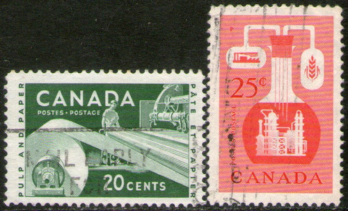 Canadá Serie X 2 Sellos Industrias Del Papel Y Químicas 1956