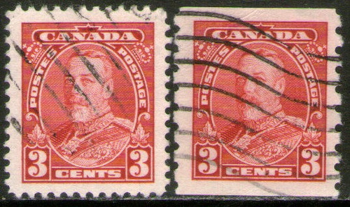 Canadá 2 Sellos Usados Rey George 5° Dentado Vertical 1935 