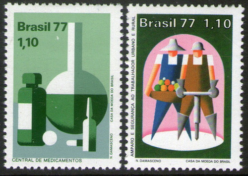 Brasil Serie X 2 Sellos Medicina = Día Del Trabajador 1977