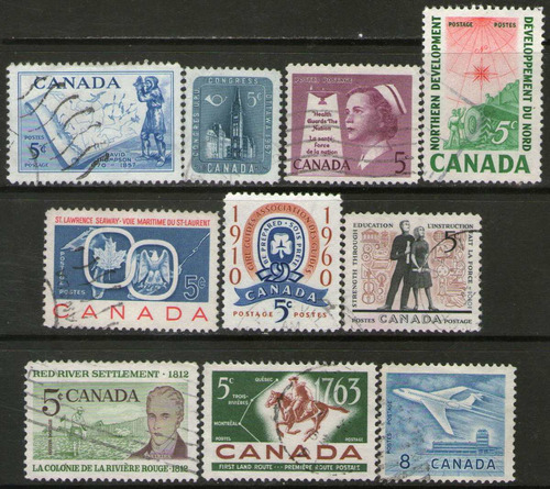 Canadá 10 Sellos Usados Caballo = Avión = Correo Años 1957+