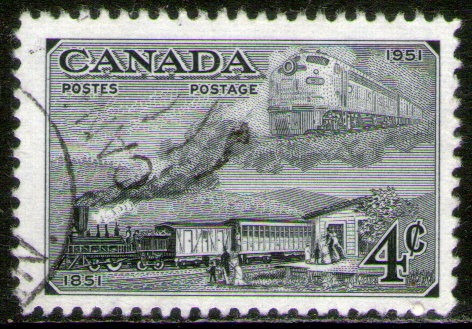 Canadá Sello Usado Tren Postal, 100° Años Del Sello Año 1951