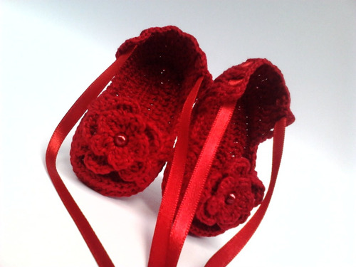 A134 Sapatinho Croche Para Bebe Feminino Vermelho Sandalia