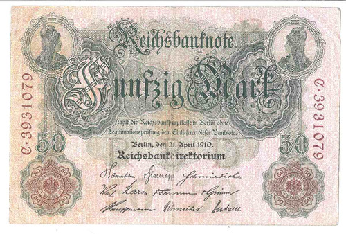 Ale007 Alemania 50 Mark 1910 Imperio Aleman Vf Aff*