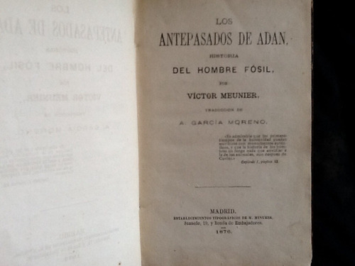 Los Antepasados De Adán, Hombre Fósil - Victor Meunier 1876