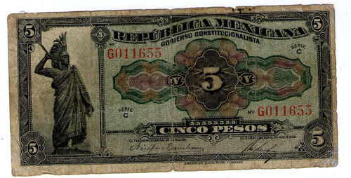 Mexico Revolucion Billete De 5 Pesos 1915 P#s685 - Argentvs