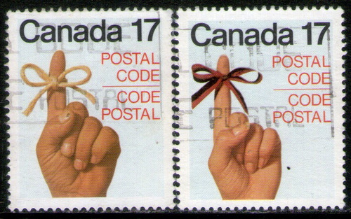 Canadá Serie X 2 Sellos Usados Código Postal Año 1979