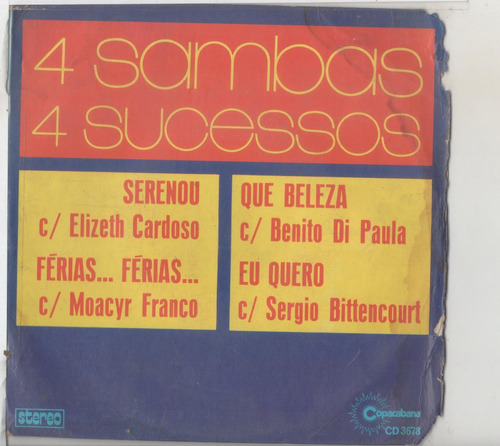 Compacto Vinil 4 Sambas 4 Sucessos - Serenou - 1974 - Copaca