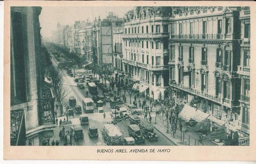 1943 Postal Buenos Aires Avenida De Mayo Vehiculos Argentina